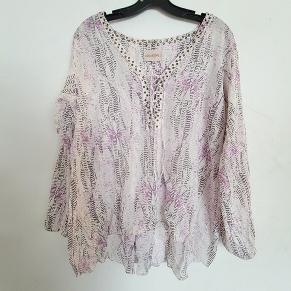 Zadig & Voltaire 100% Cotton Tiny V Neck Tie Front Balloon Long Sleeve Blouse XS - Picture 1 of 13